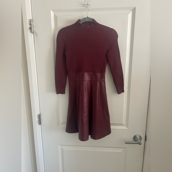 Shoshanna Alexa Three Quarter Sleeve Faux Leather And Knit Combo Dress - Picture 8 of 16